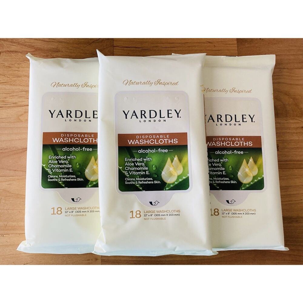Yardley London Disposable WashCloths Lot of 3 18 Ct. New